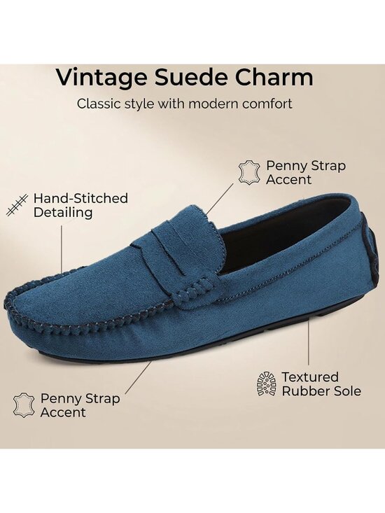 Men\'s Blue Suede Penny Loafers Slip-On Driving Moccasins Casual Flat Shoes main image 5